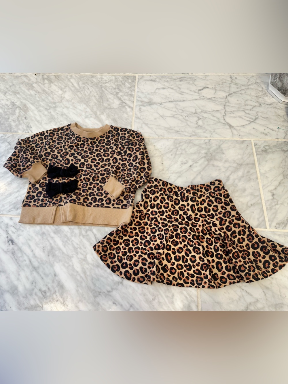 Leopard Print Girls Skirt and Top Set